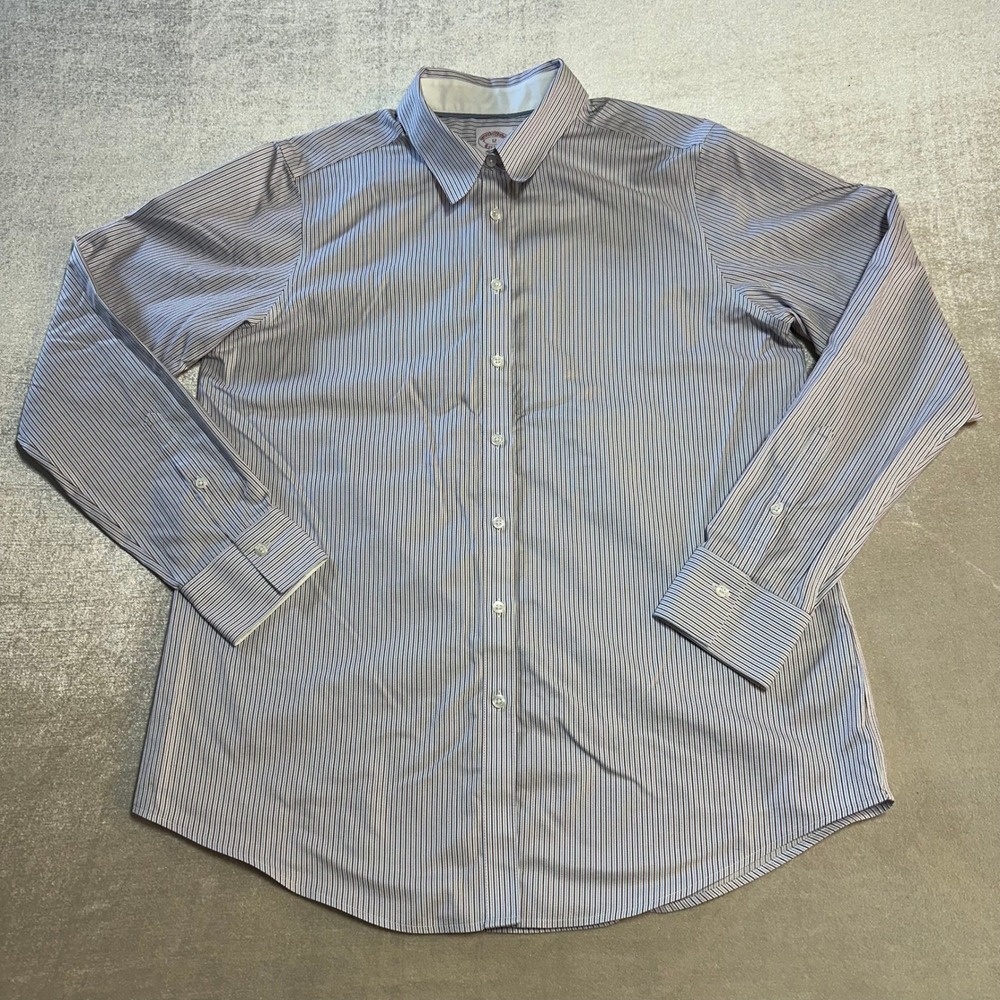 Brooks Brothers Women's 12 Classic Fit Dress Shirt Blue Brown Stripe Cotton